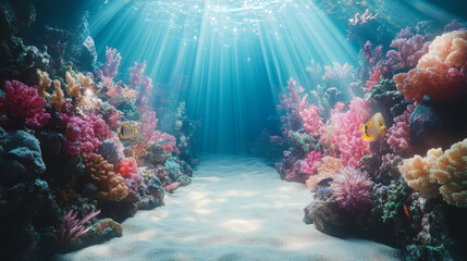 Obraz premium A whimsical underwater wonderland filled with glowing coral