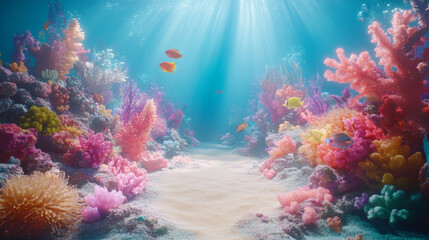 Naklejka premium A whimsical underwater wonderland filled with glowing coral