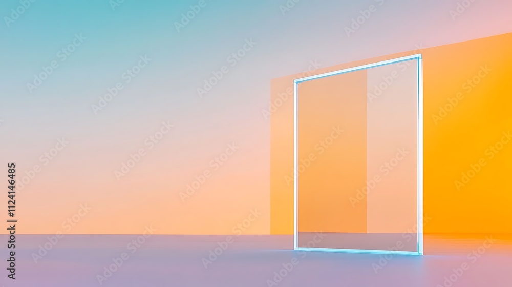 Poster a modern display of colorful geometric shapes and transparent objects in an artistic arrangement