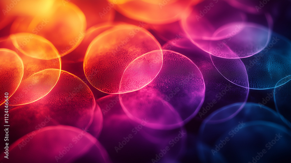 Wall mural multicolored circles create a dynamic and sparkling effect, blending from warm orange to cool blue t
