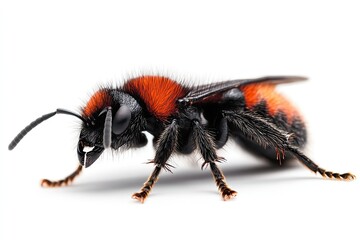 Macro photo of a velvet ant isolated on white