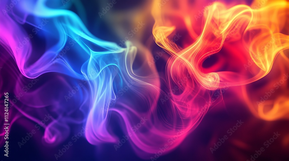 Poster vivid abstract smoke waves in dynamic, flowing colors creating intertwining patterns perfect for vib