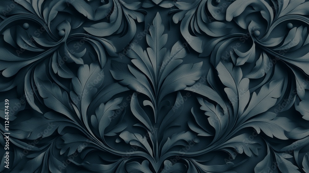Poster dark blue background with intricate leaf patterns for design and decoration deep