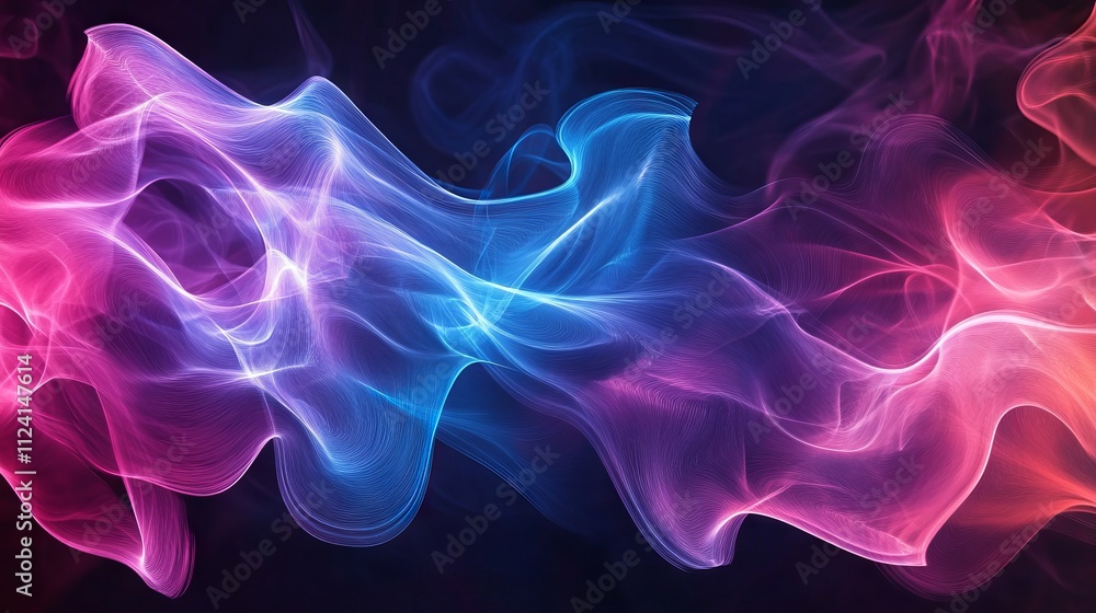 Poster vivid abstract smoke waves in dynamic, flowing colors creating intertwining patterns perfect for vib