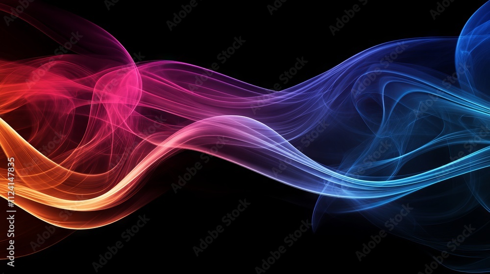 Poster vivid abstract smoke waves in dynamic, flowing colors creating intertwining patterns perfect for vib