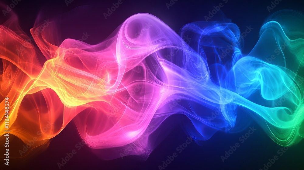 Poster vivid abstract smoke waves in dynamic, flowing colors creating intertwining patterns perfect for vib
