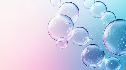 Colorful bubbles float against a soft gradient background, creating a whimsical and serene atmosphere.