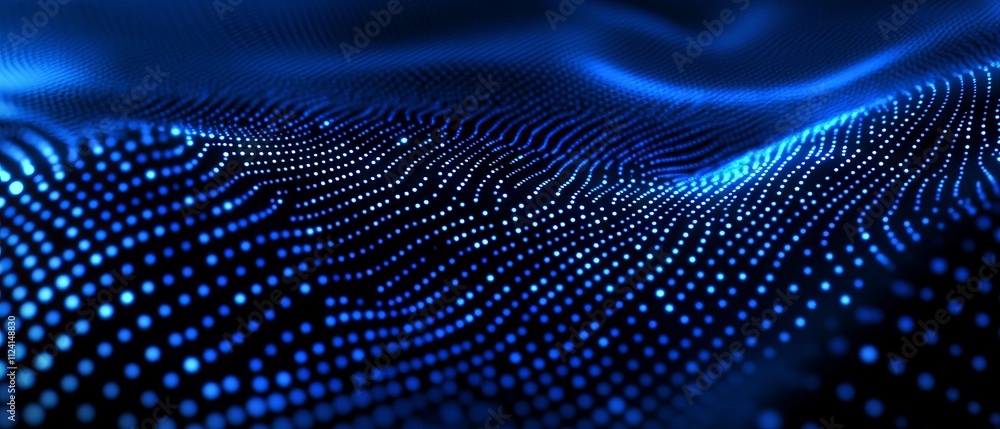 Poster 3d abstract dark blue technology background with dots pattern vector design, dimensional dotted flow