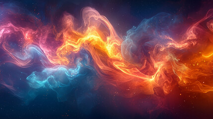 interstellar currents of fiery smoke swirl in a mesmerizing blend of blue and red in deep space