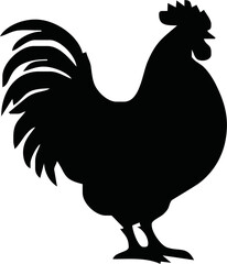 Rooster crowing, Basic simple Minimalist vector graphic, isolated on white background, black and white