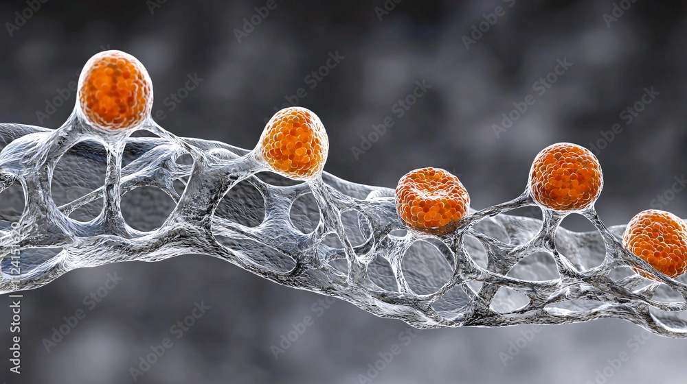 Poster A close-up view of red blood cells flowing through a blood vessel with a dynamic background Stock Photo with side copy space