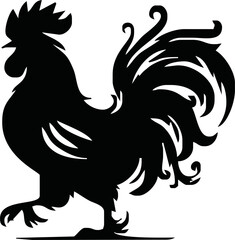 Rooster crowing, Basic simple Minimalist vector graphic, isolated on white background, black and white