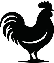 Rooster crowing, Basic simple Minimalist vector graphic, isolated on white background, black and white