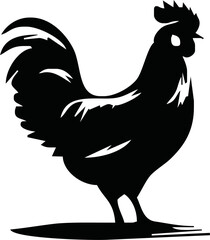 Rooster crowing, Basic simple Minimalist vector graphic, isolated on white background, black and white