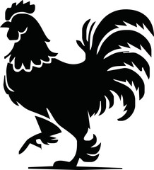 Rooster crowing, Basic simple Minimalist vector graphic, isolated on white background, black and white