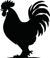 Rooster crowing, Basic simple Minimalist vector graphic, isolated on white background, black and white