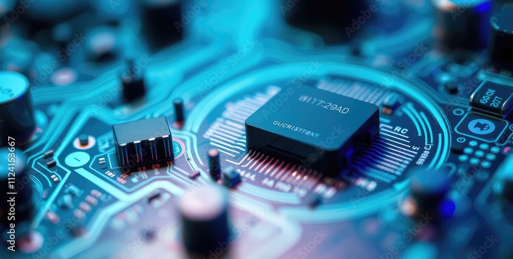 Aufkleber a close-up of a circuit board featuring a microchip and electronic components.