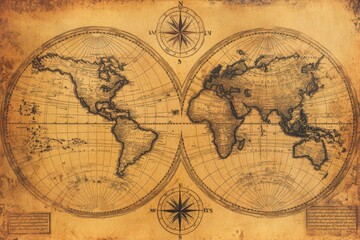 Obraz premium Exploring vintage world maps intricate details and historical significance global context artistic representation aesthetic environment top-down view timeless concepts