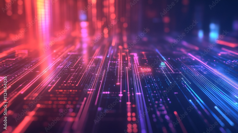 Poster futuristic abstract technology background featuring intricate digital circuit patterns, glowing blue