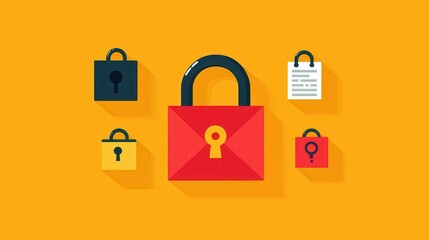 A colorful illustration featuring various locks, emphasizing security and protection on a bright yellow background.