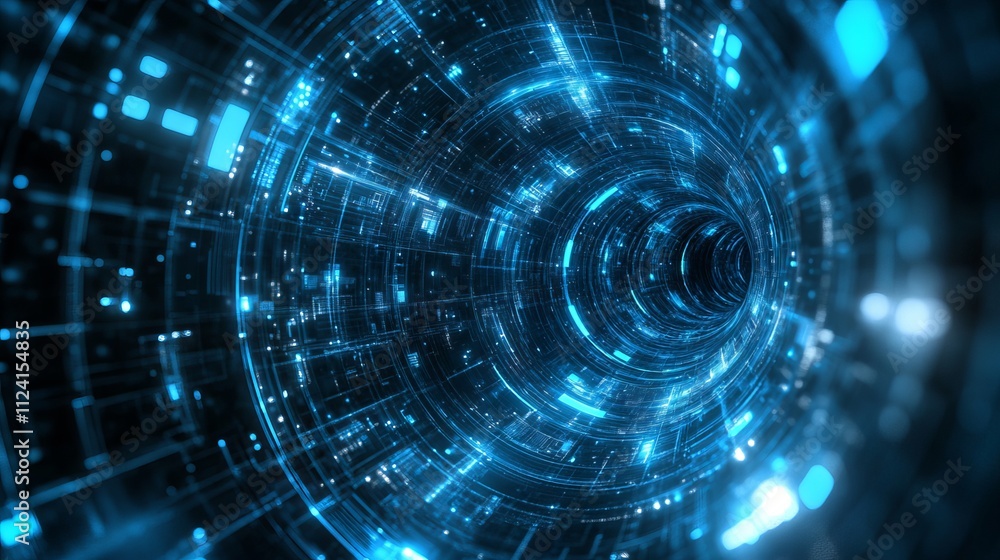 Poster futuristic abstract technology background featuring intricate digital circuit patterns, glowing blue