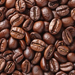 Obraz premium A close-up of roasted coffee beans, showcasing their rich brown color and shiny surface, perfect for brewing a fresh cup of coffee.