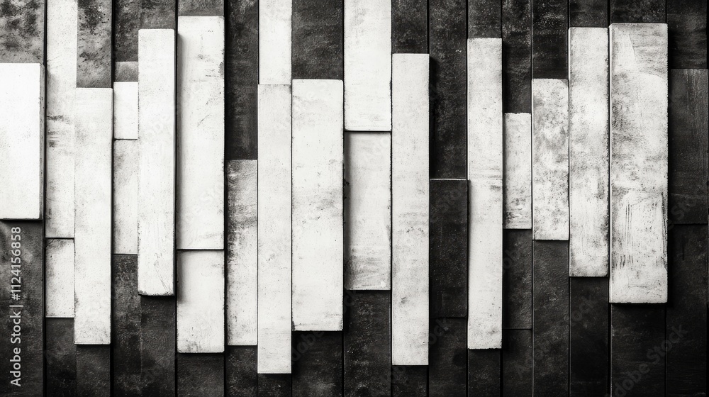 Poster Abstract black and white rectangular blocks pattern.
