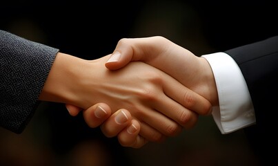 Obraz premium Businessmen shaking hands with a partner, symbolizing a deal, partnership, or business merger in a joint venture, emphasizing finance, investment, teamwork, and business success 