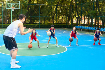Chinese Kids Warming Up During Basketball Training Class