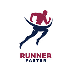 Marathon run sport icon with runner athlete vector silhouette.