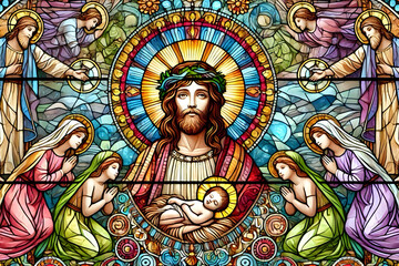 Obraz premium Abstract and creative image of Nativity scence of Stained Glass Jesus