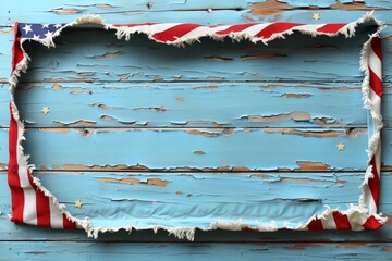 Rustic wooden backdrop featuring the iconic american flag in vibrant red, white, and blue