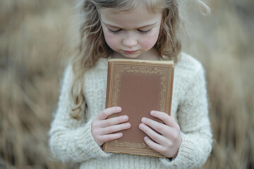 Child reading bible study.