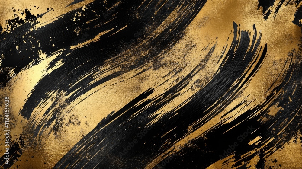 Poster dynamic black and gold abstract art digital creation modern design sophisticated spaces artistic per