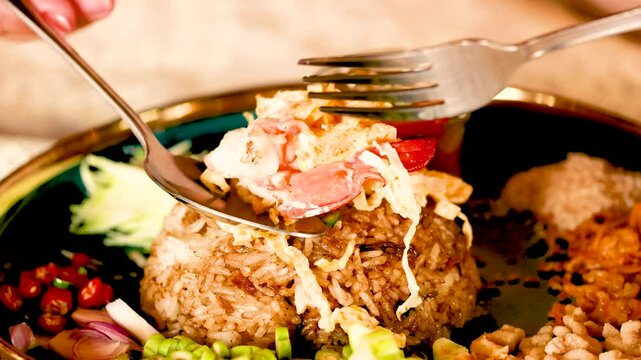Enjoying Shrimp Paste Fried Rice