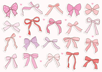 Whimsical Hand Drawn Ribbon Bow Sticker. Vector Illustration