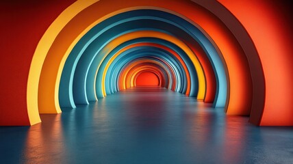 Fototapeta premium Vibrant, colorful archway leading into a spacious corridor.