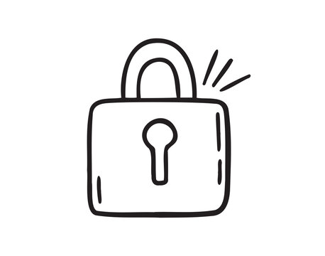Lock doodle hand drawn icon. Outline drawing line clipart symbol