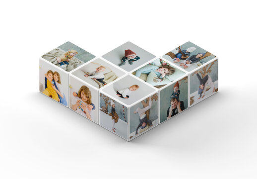 3D Photo Cube Collage Mockup