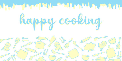 Cooking flat horizontal. Kitchen utensil and appliance cartoon texture. Kitchenware sketch clipart.