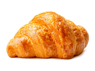 Side view of brown croissants isolated on white background with clipping path