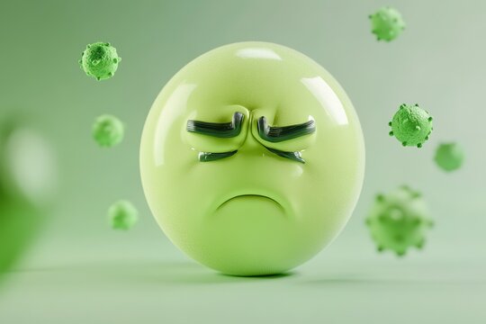 Sad Emoji Surrounded By Green Viruses