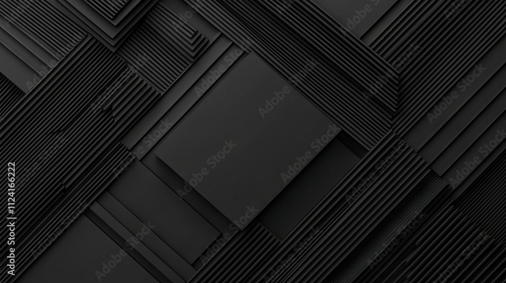 Aufkleber 3d black geometric abstract background with overlapping layers, diagonal lines, and striped patterns