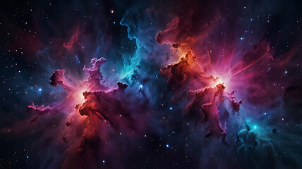 Obraz premium A cluster of colorful nebula fragments swirling together in vibrant shades of purple, blue, and pink, isolated on a plain white background.