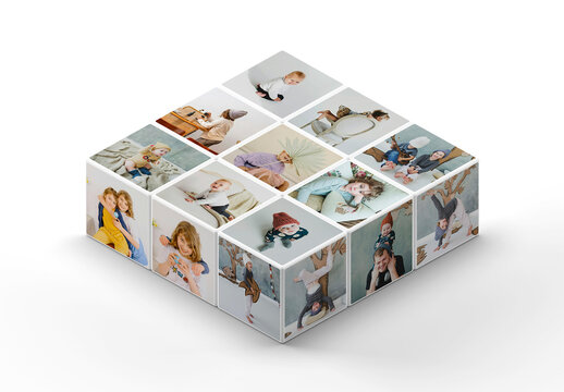 3D Photo Cube Collage Mockup