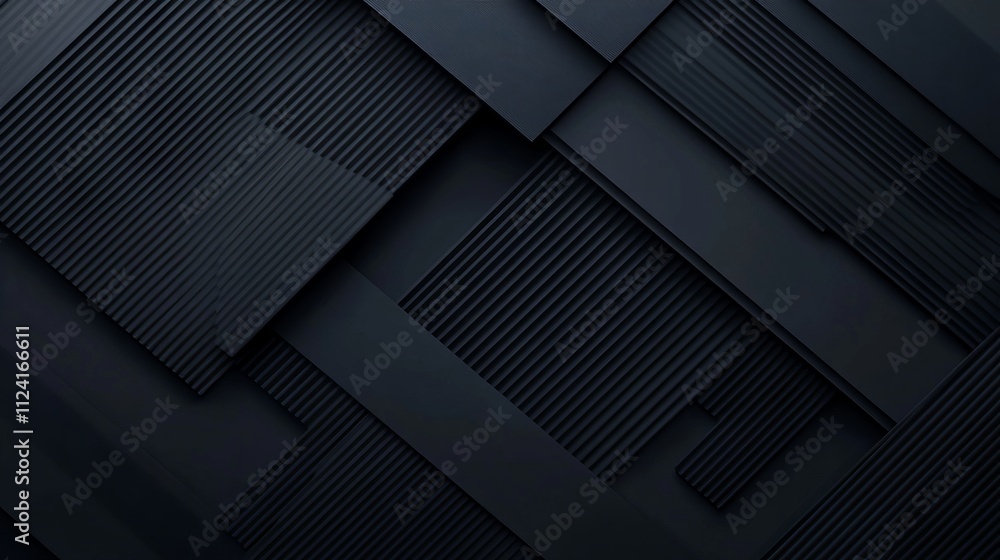 Poster 3d black geometric abstract background with overlapping layers, diagonal lines, and striped patterns