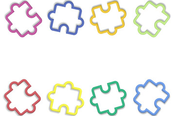 カラフルなパズルピースのワイヤーがバラバラに並ぶフレーム