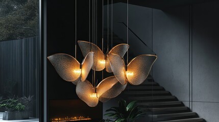 Modern elegant glass petal chandelier illuminates contemporary interior.
