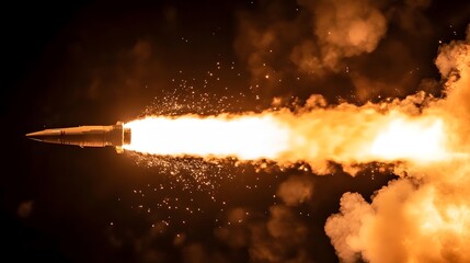 Close-Up View of Spacecraft Engine Thrusters Firing During a Nighttime Launch Sequence