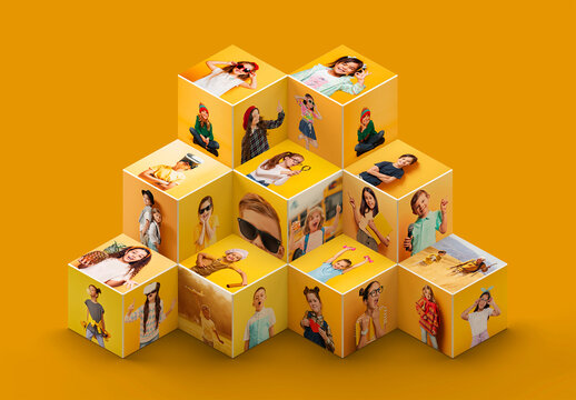 Cube Photo Collage Mockup
